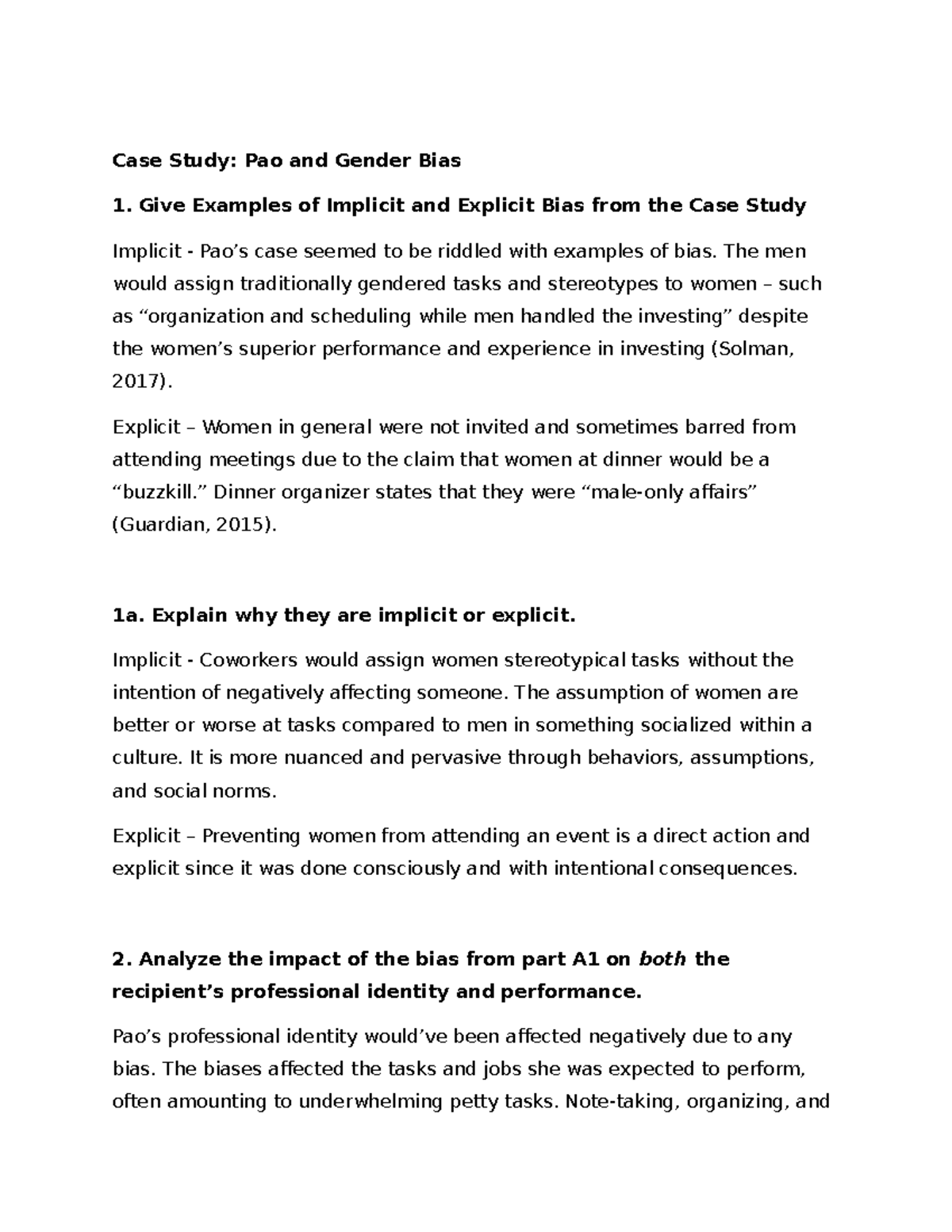 Case Study: Gender Bias in the Workplace - Pao's Experience - Studocu