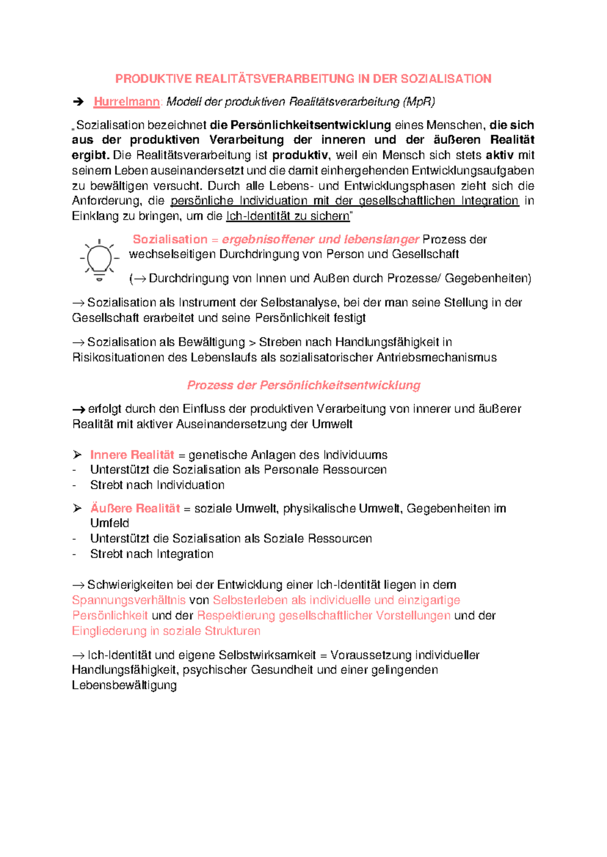 Produktive Realitätsverarbeitung Nach Hurrelmann Produktive Realitätsverarbeitung nach Hurrelmann - PRODUKTIVE