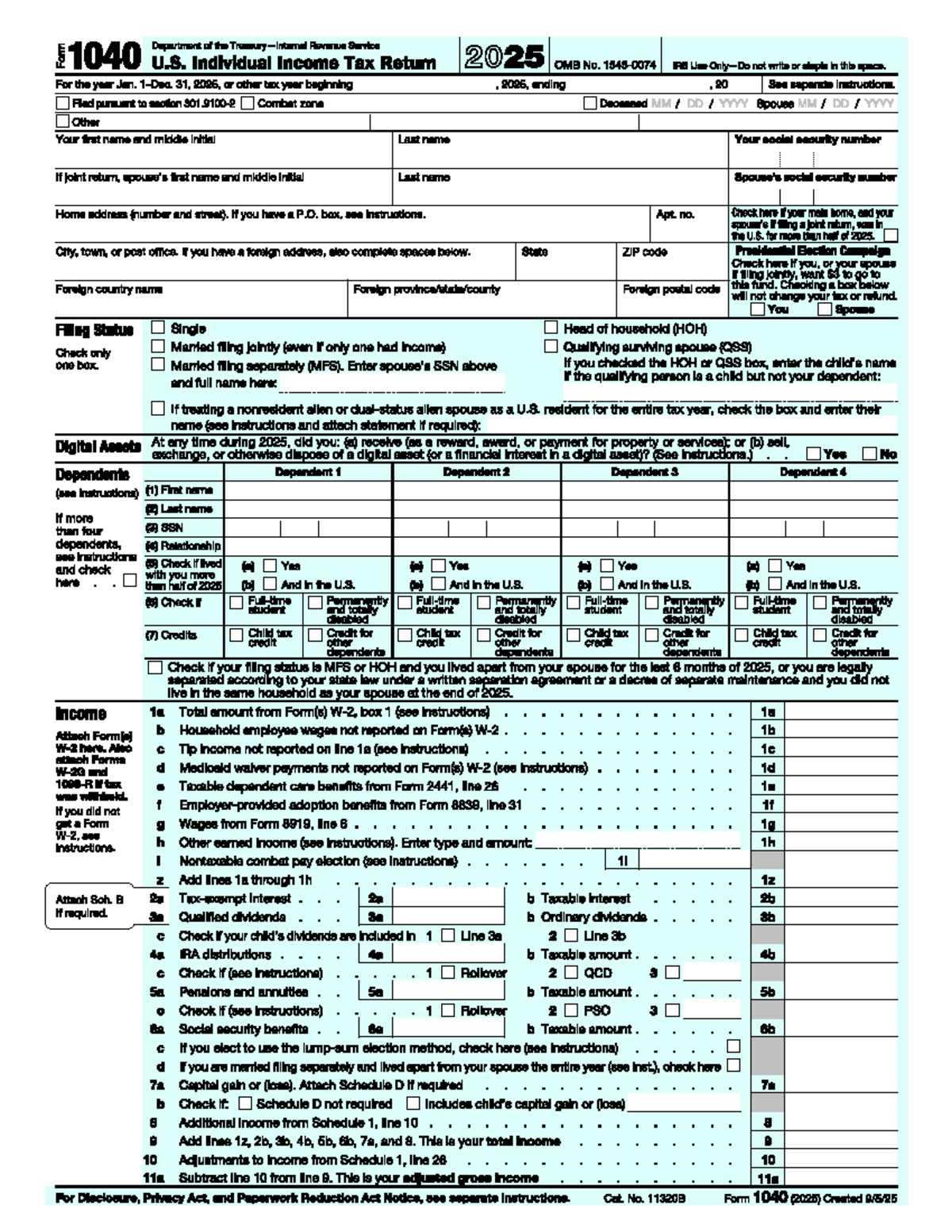 Form 1040 U.S. Individual Income Tax Return 2025 - Instructions and ...
