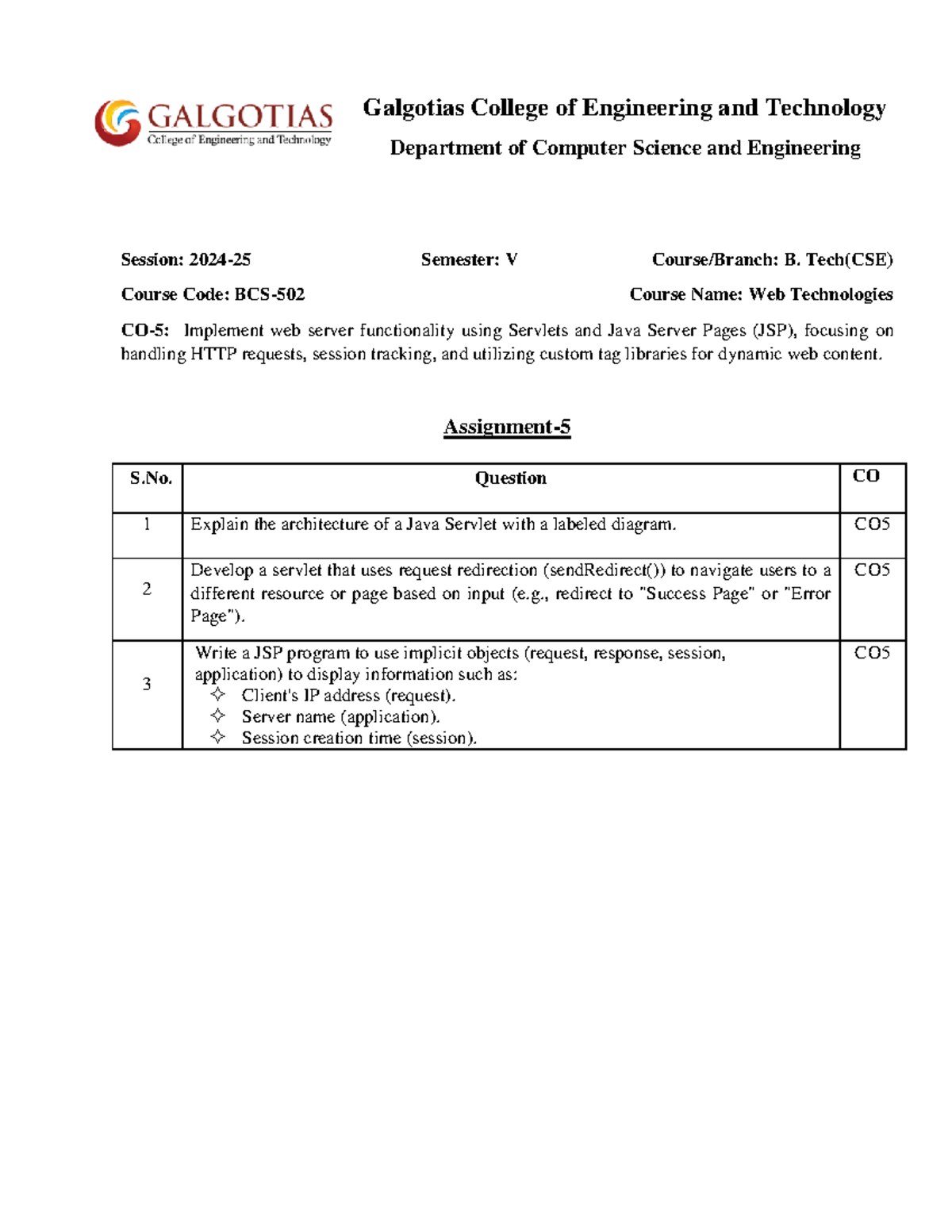 Web Technology (BCS 502) Assignment 5 - Galgotias College of ...