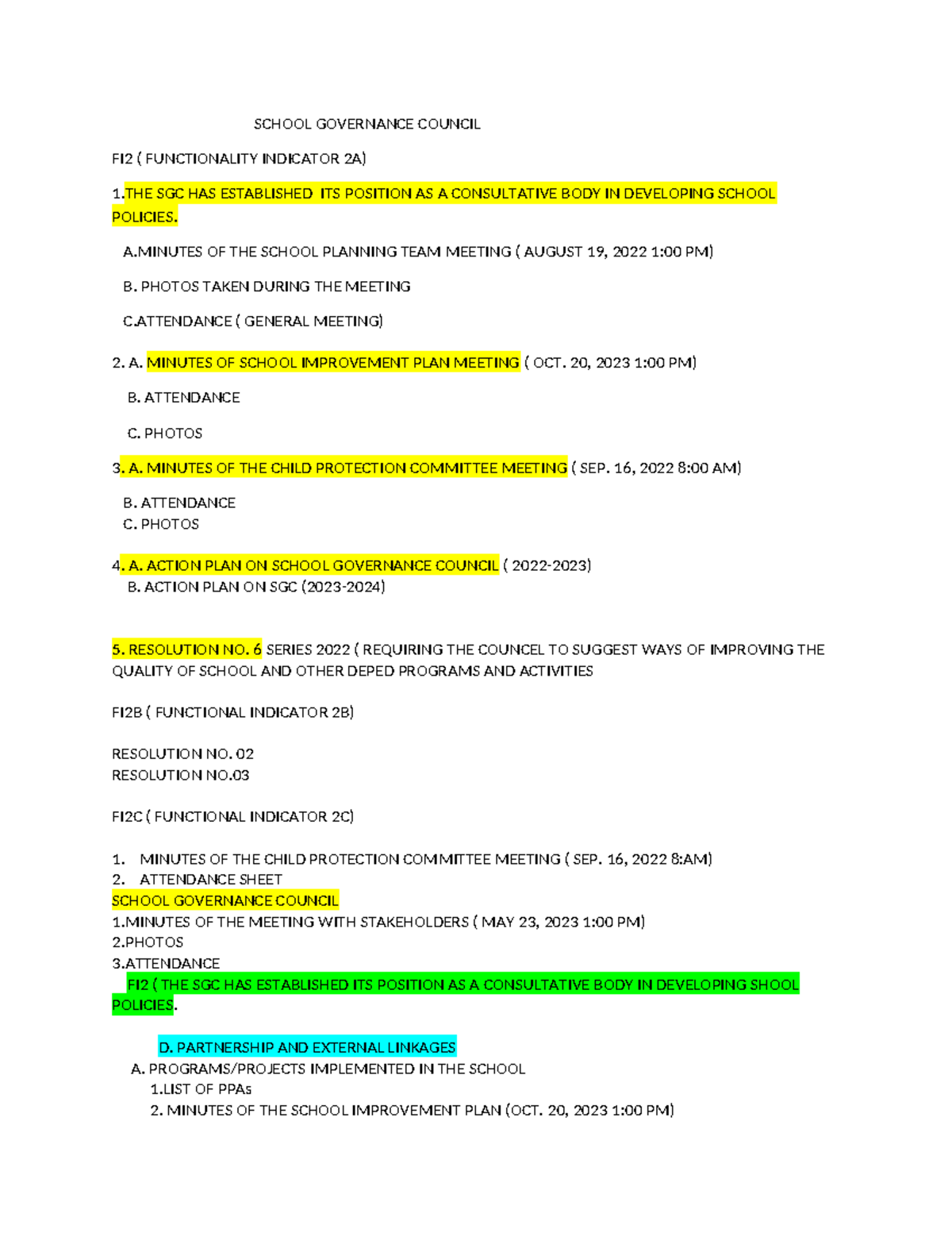 School Governance Council Meeting Reports (FI2, FI3) 2022-2023 - Studocu