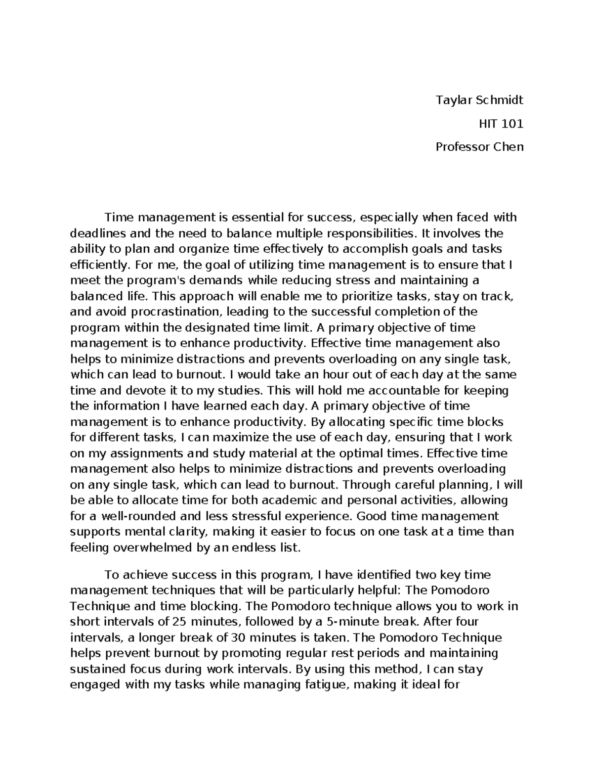 HIT 101 Module 6 Essay: Mastering Time Management Techniques - Studocu