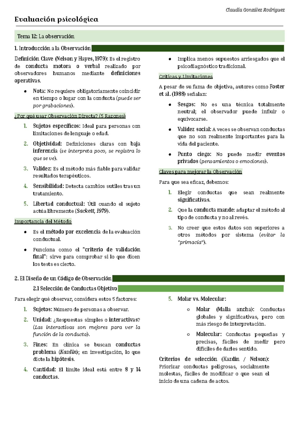 Resumen Tema 12: La Observación en Evaluación Psicológica - Studocu