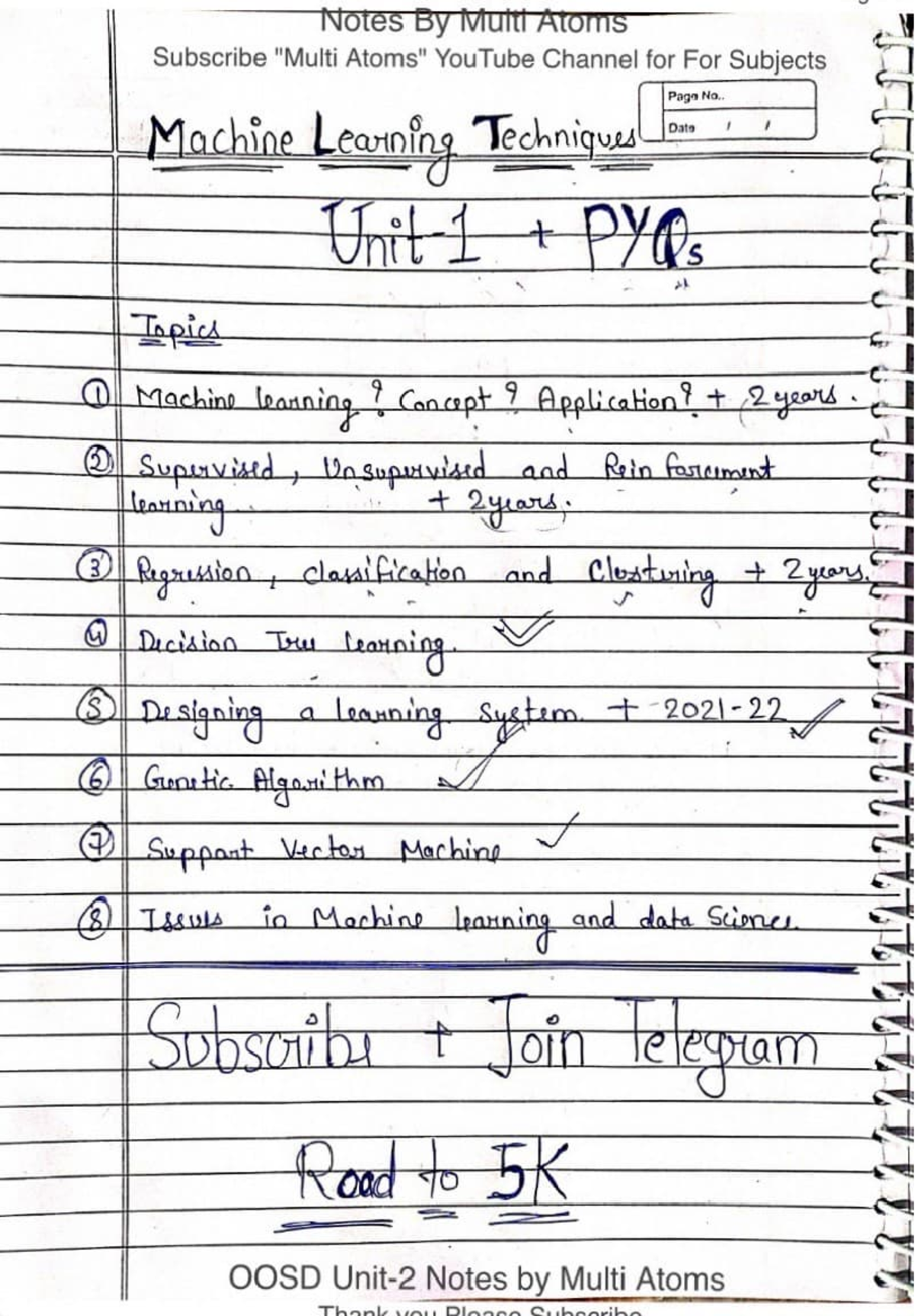 MLT UNIT 1 - Notes on Machine Learning by Multi Atoms - Studocu