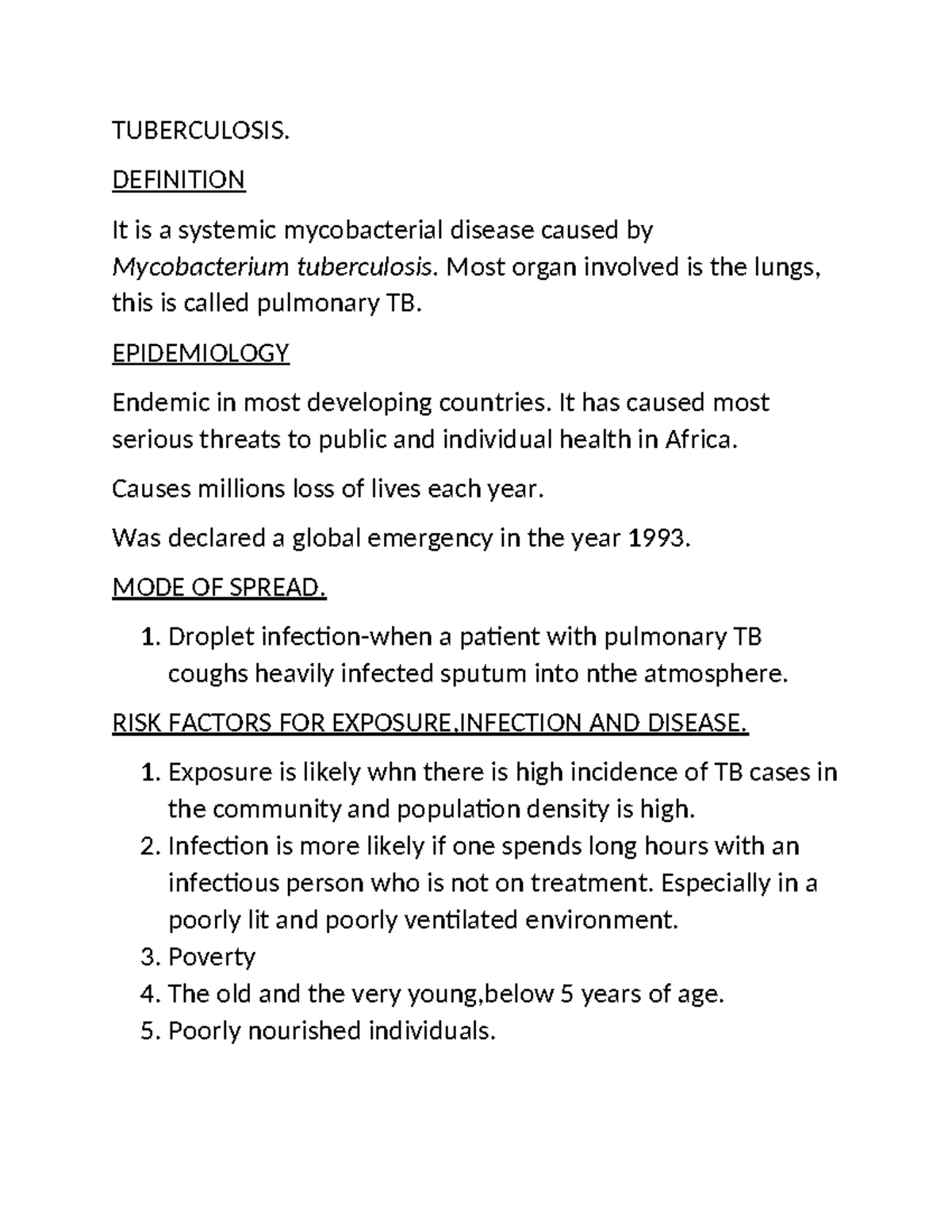 Tuberculosis (TB) - Comprehensive Study Notes for Medical Students ...