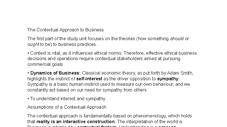 The Contextual Approach to Business, WVES 222: Chapter 1 Summary - Studocu