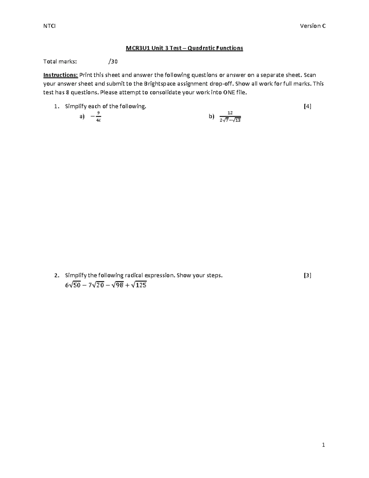 MAT137 19/20 Test 2 Solution - University of Toronto Faculty of Arts ...