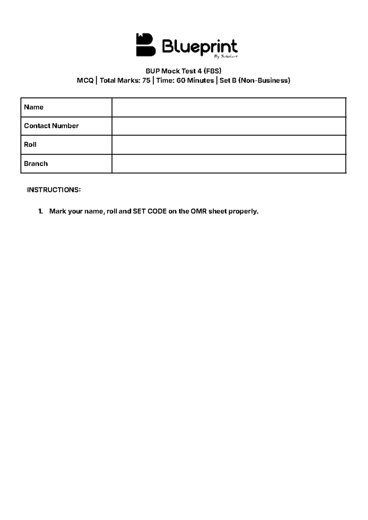 BUP Mock Test 4 Set B Questions and Answers - Studocu