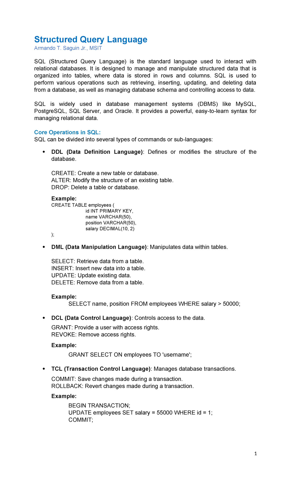 SQL Fundamentals: Core Concepts and Operations in Structured Query ...