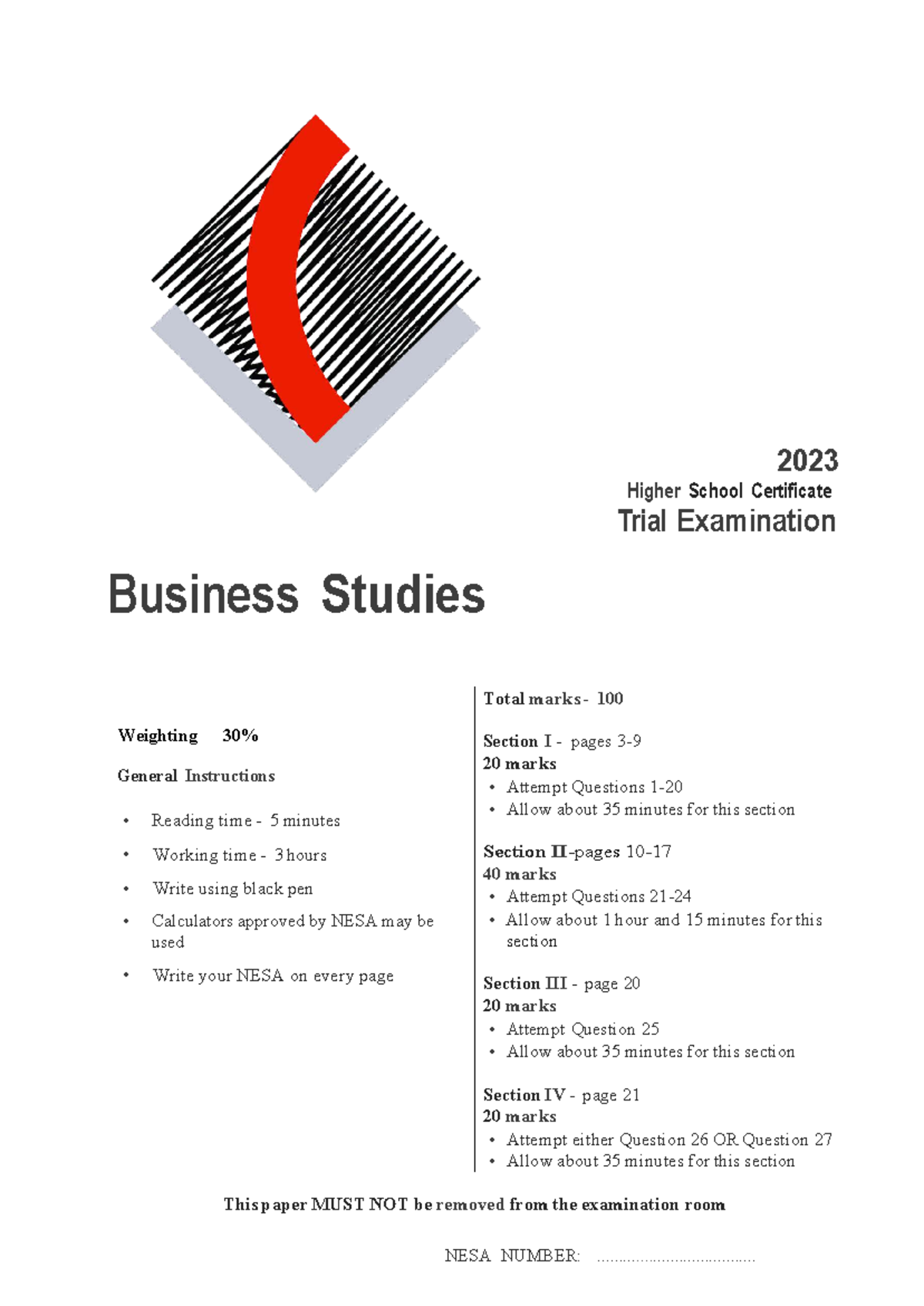 2023 HSC Trial Exam Business Studies - Total Marks 100 - Studocu