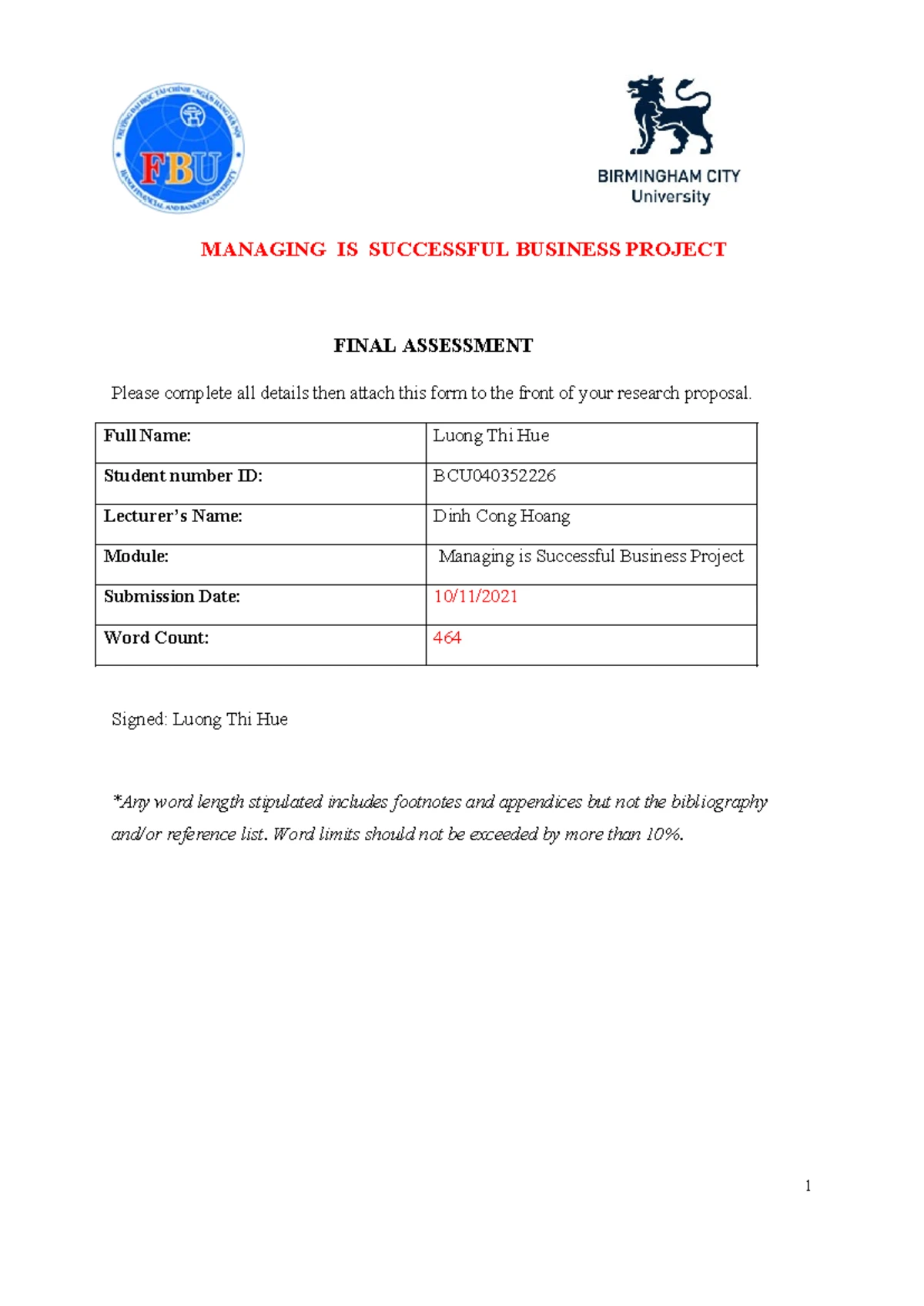 Final Assignment Template - Cáu Trúc Trình Bày Đề Án BCU - Studocu