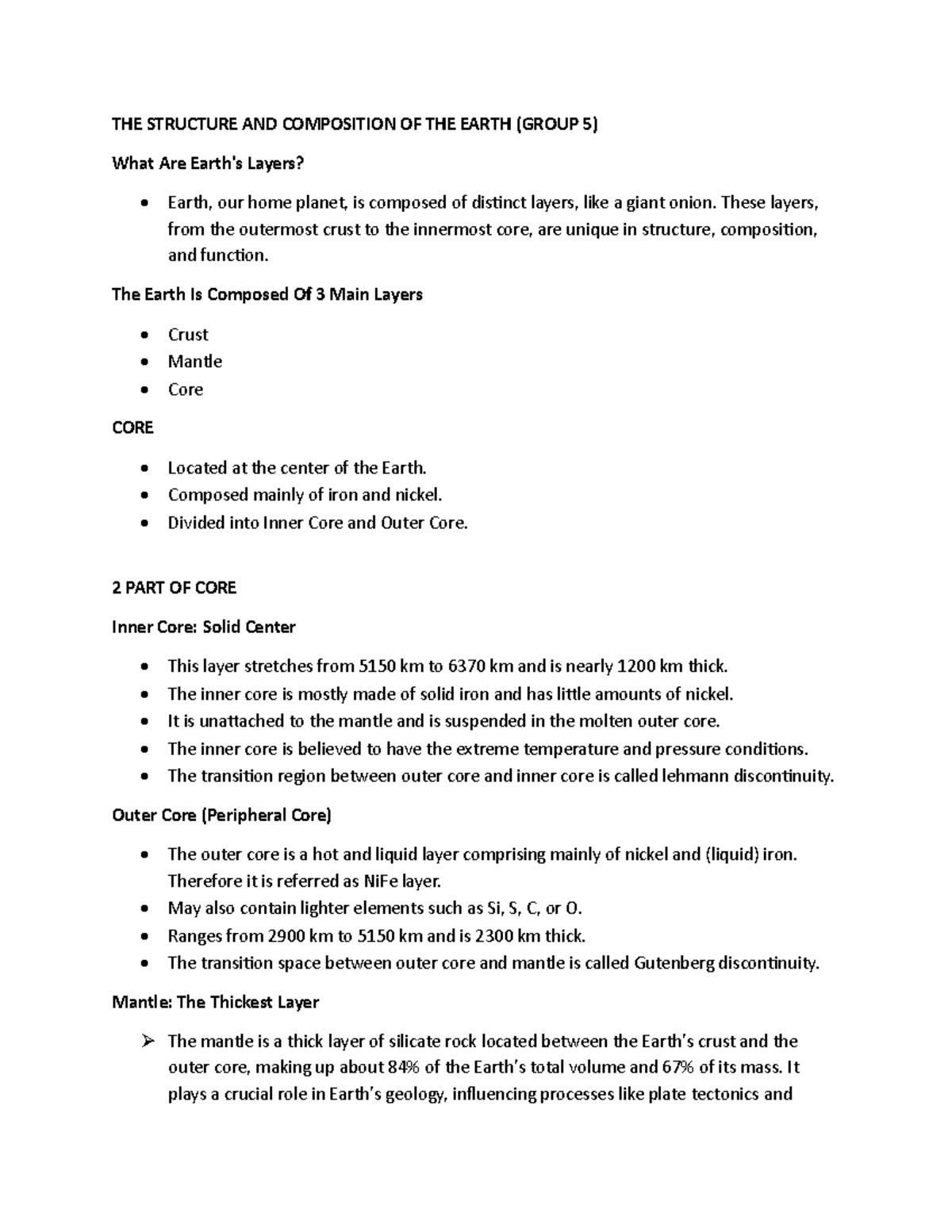 The Structure and Composition of the Earth - Group 5 - Studocu