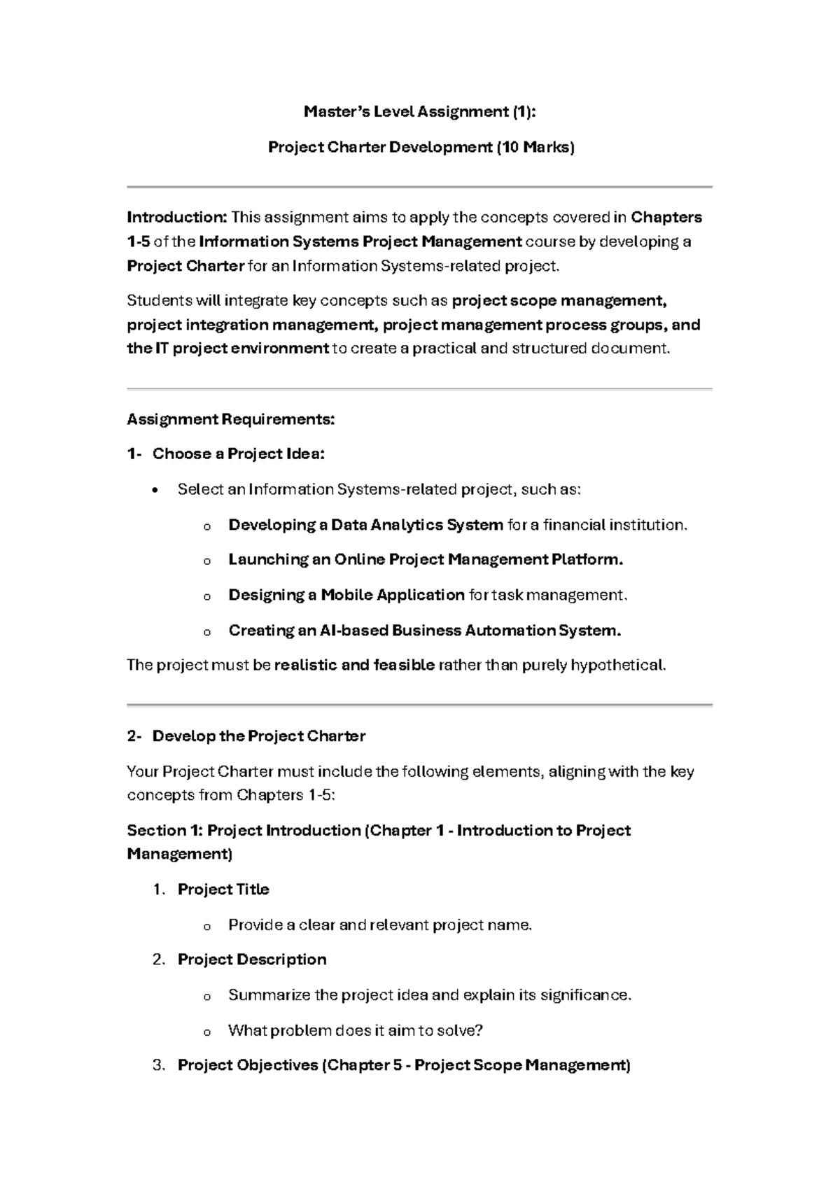 Assignment 1 - math - Master’s Level Assignment (1): Project Charter ...
