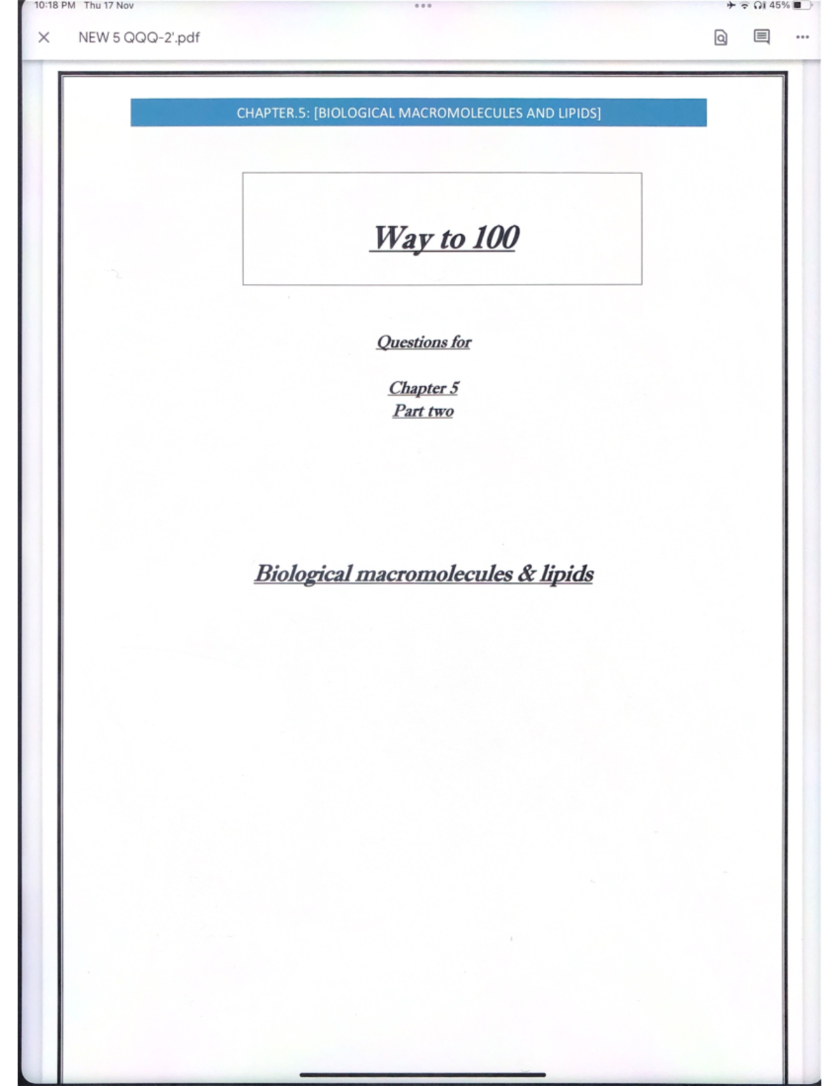 Biological Macromolecules & Lipids: Chapter 5 Study Guide (Course Code ...