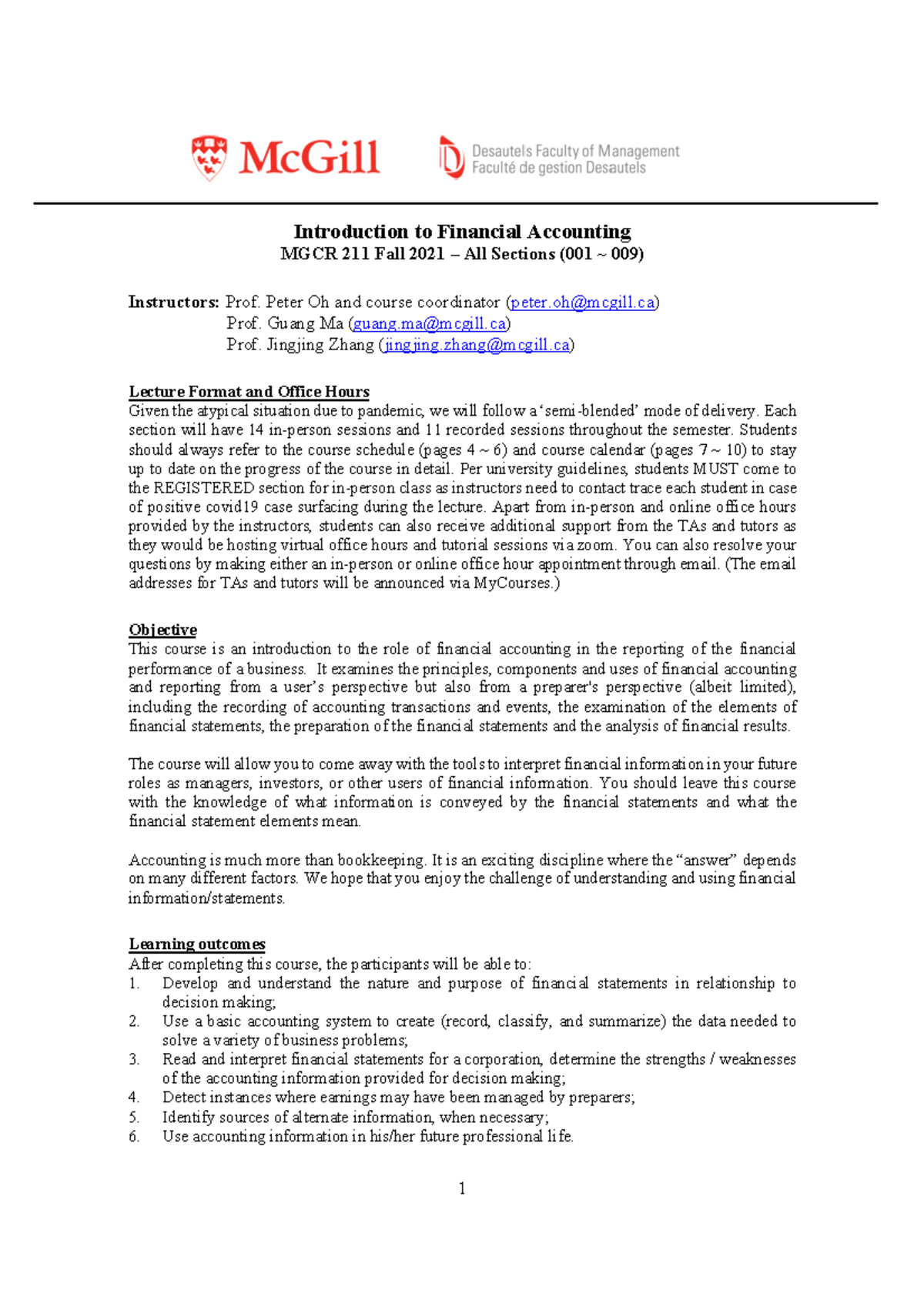 MGCR 211 - Course Outline (2021) - Introduction to Financial Accounting ...
