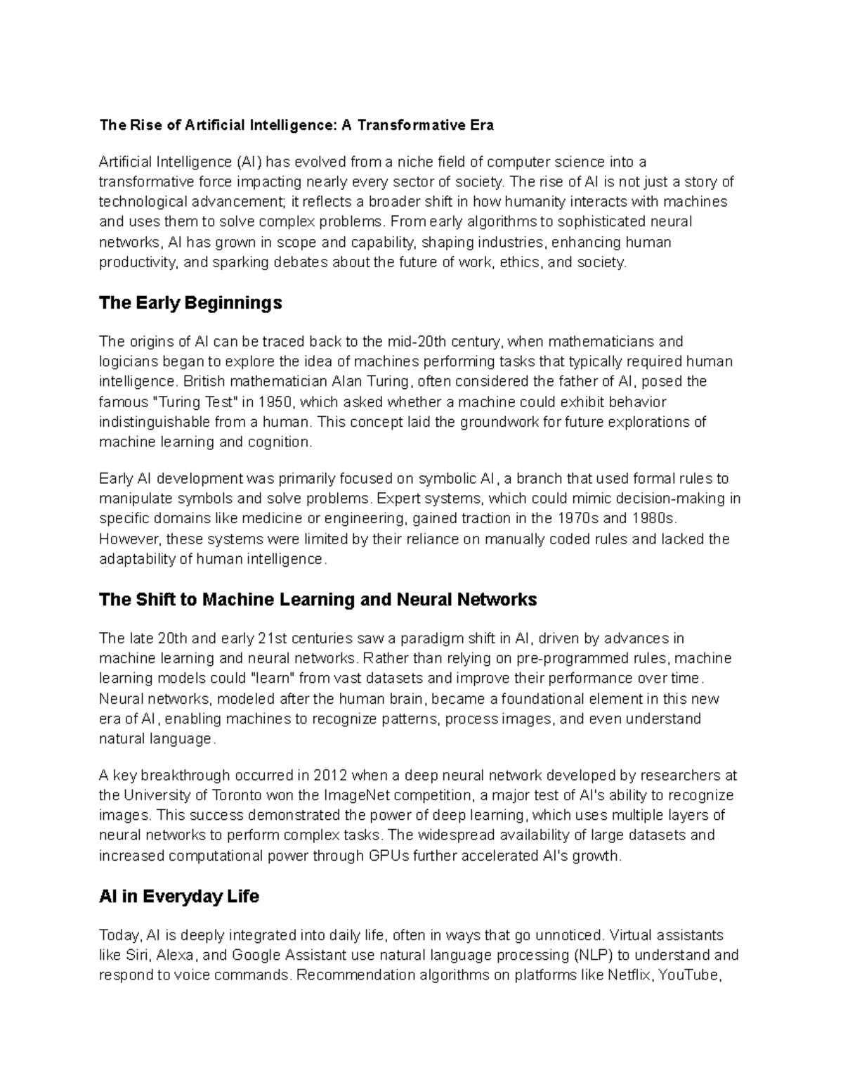 The Rise of Artificial Intelligence A Transformative Era - The rise of ...
