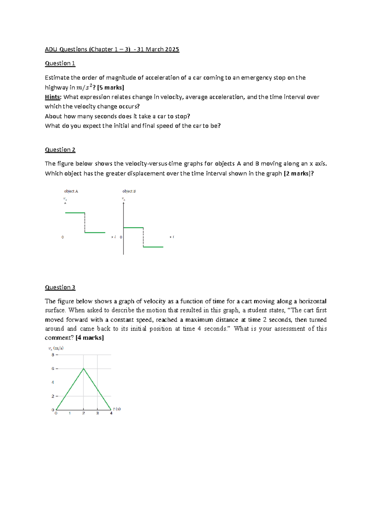 Autumn 2025 Physics Question Set 1: Chapters 1-3 Review - Studocu