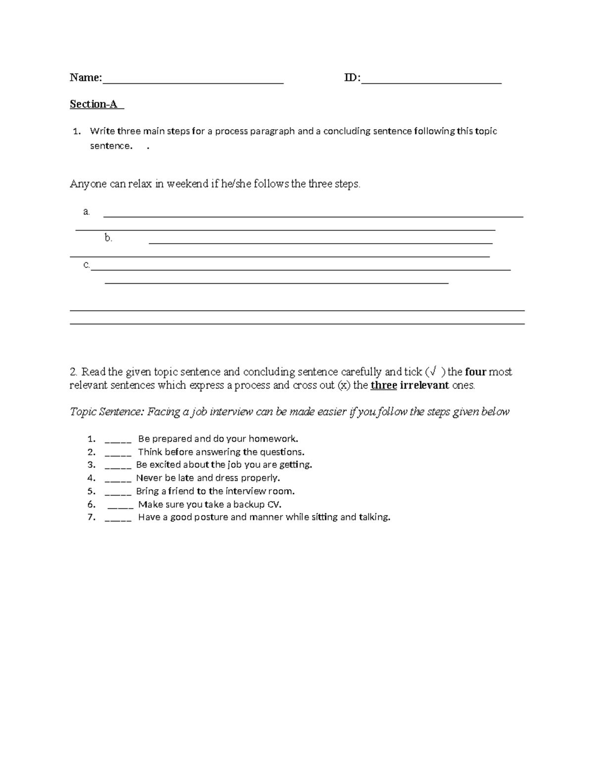 Process Paragraph Worksheet: Steps to Making a Sandwich - Studocu
