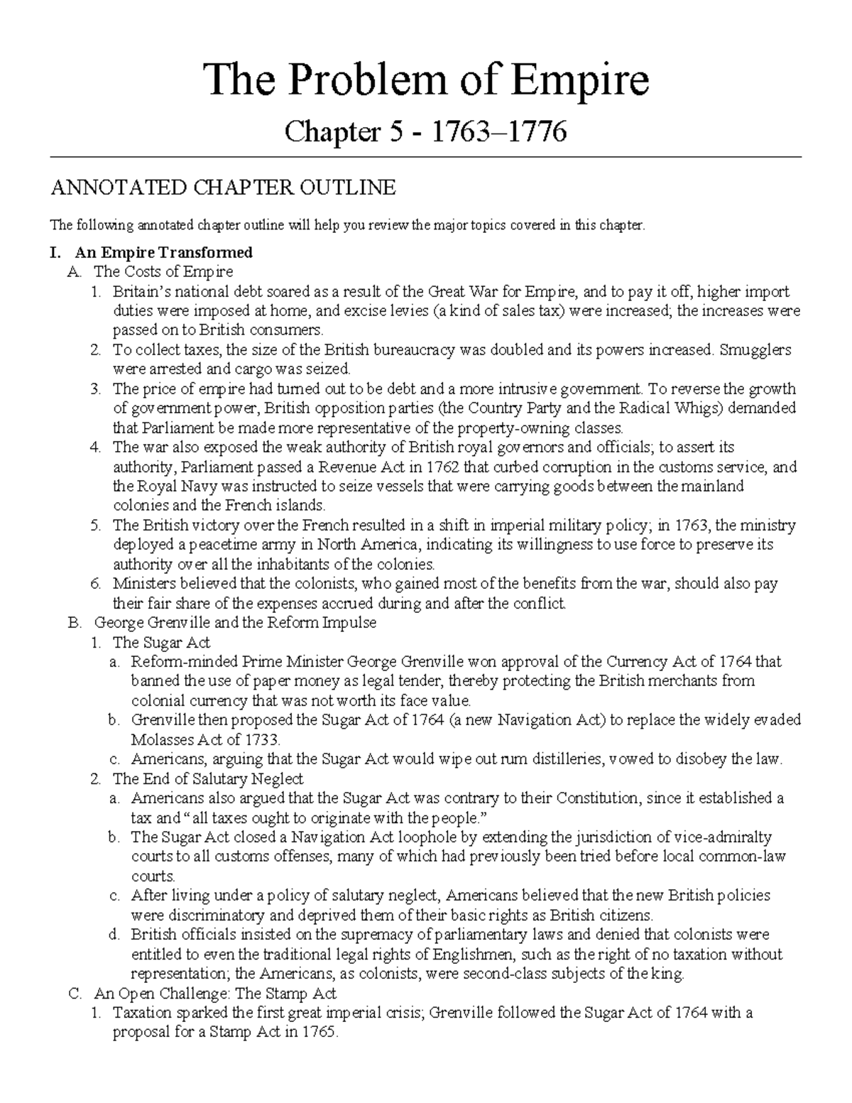 Chapter 5 Outline - APUSH Notes - The Problem of Empire Chapter 5 ...