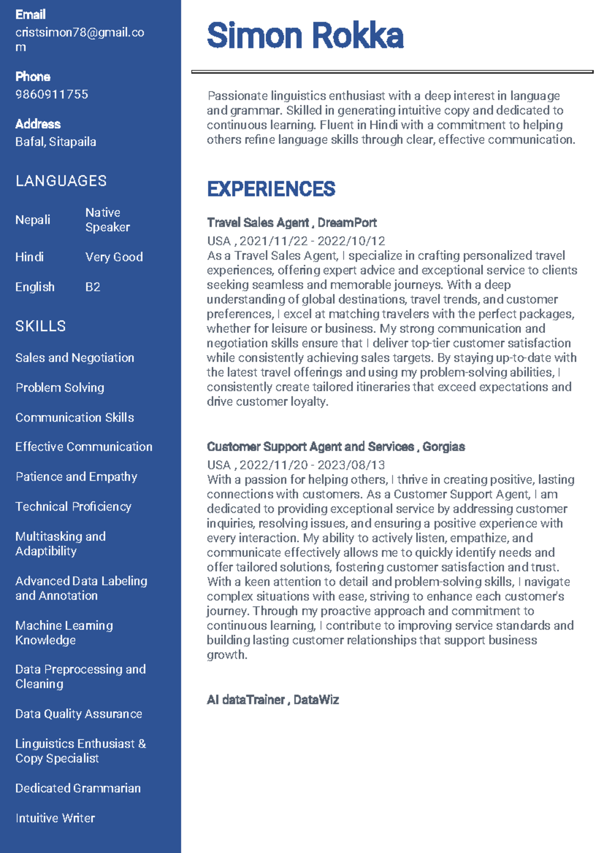CV of Simon Rokka - Linguistics Enthusiast and Sales Specialist - Studocu