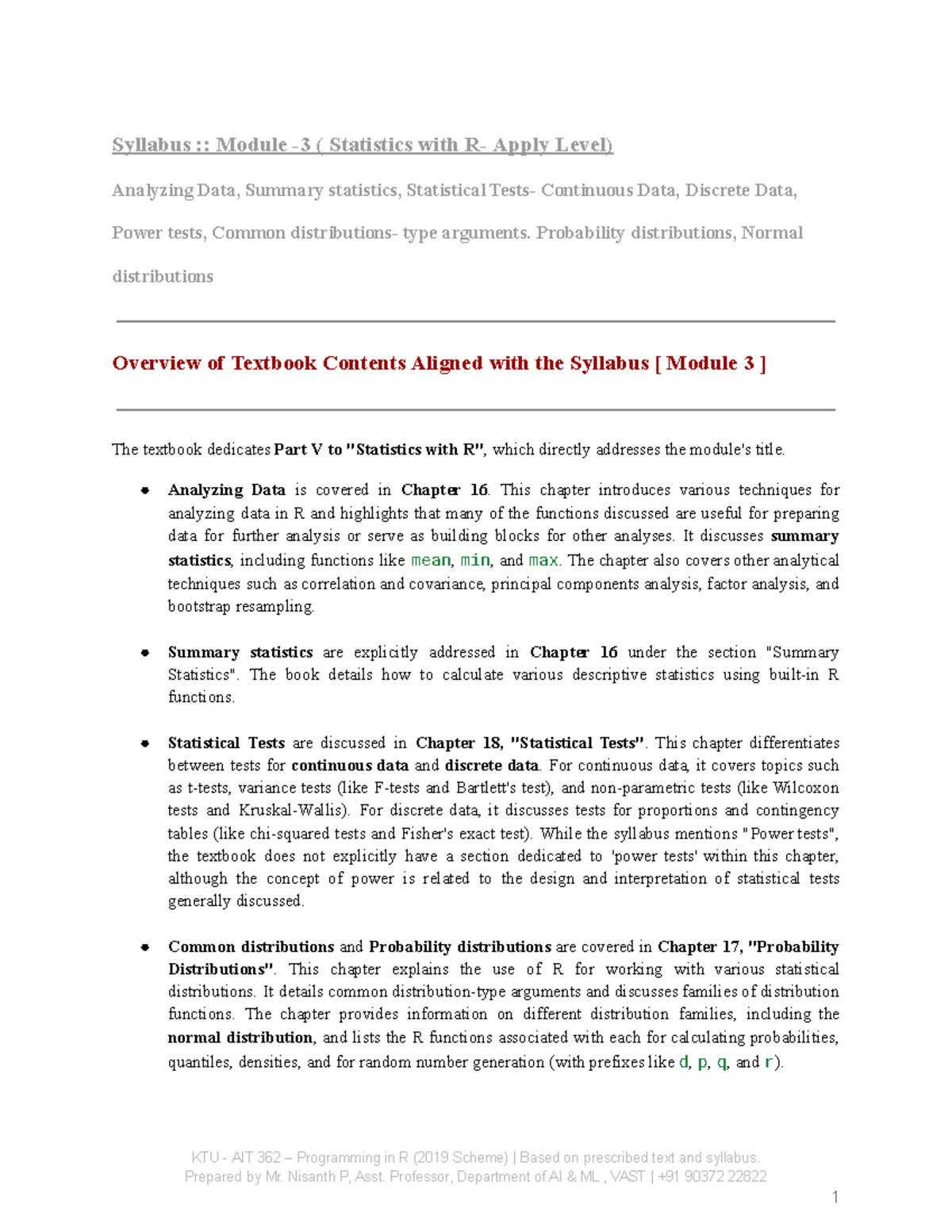 R Notes: Module 3 - Statistics with R (KTU AIT 362) - Studocu
