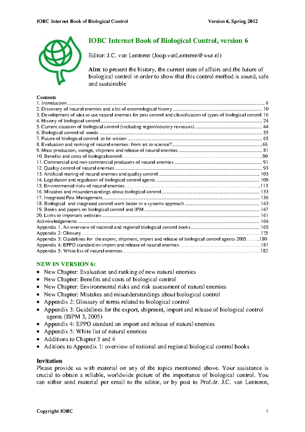 IOBC Internet Book of Biological Control, Version 6 Overview and ...