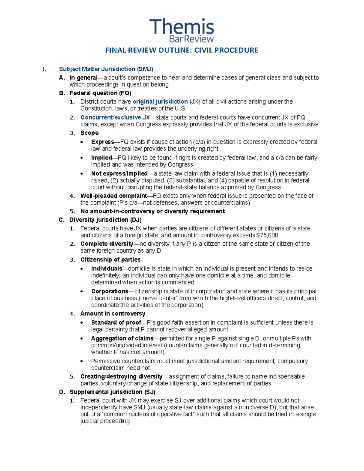 Final Exam Review: Civil Procedure | Themis Bar Review - Studocu