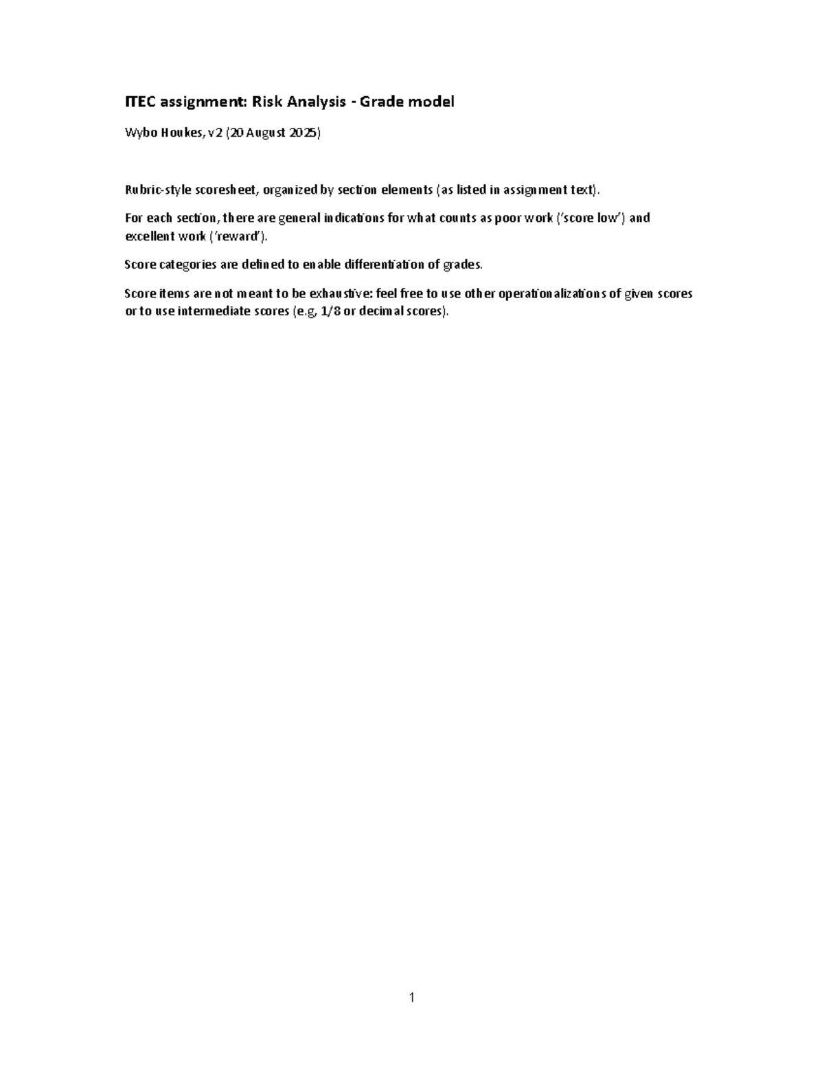 ITEC Assignment 2: Risk Analysis Grading Rubric and Guidelines ...