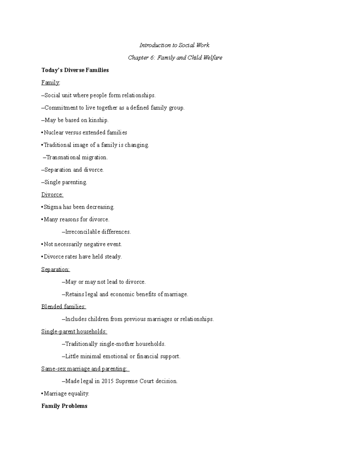 Social Work 101: Chapter 6 Notes on Family & Child Welfare Issues - Studocu