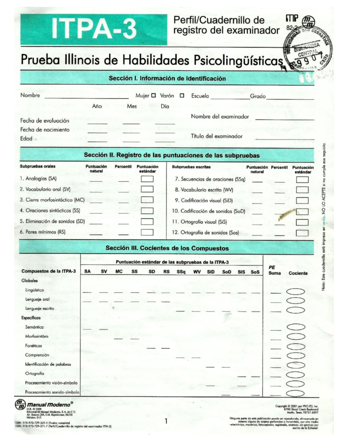 ITPA-3 Test I Preparation Guide for Examiners and Students - Studocu
