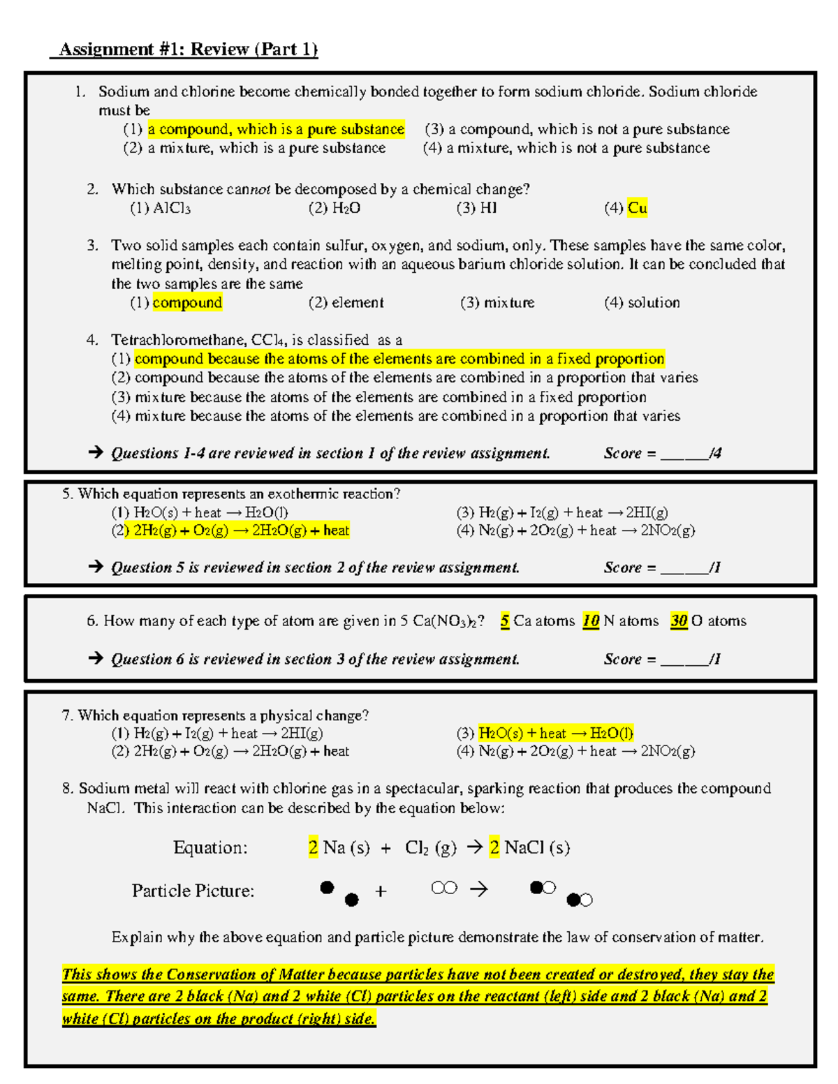 Chemistry Assignment Review (Part 1) - Key Concepts and Questions - Studocu