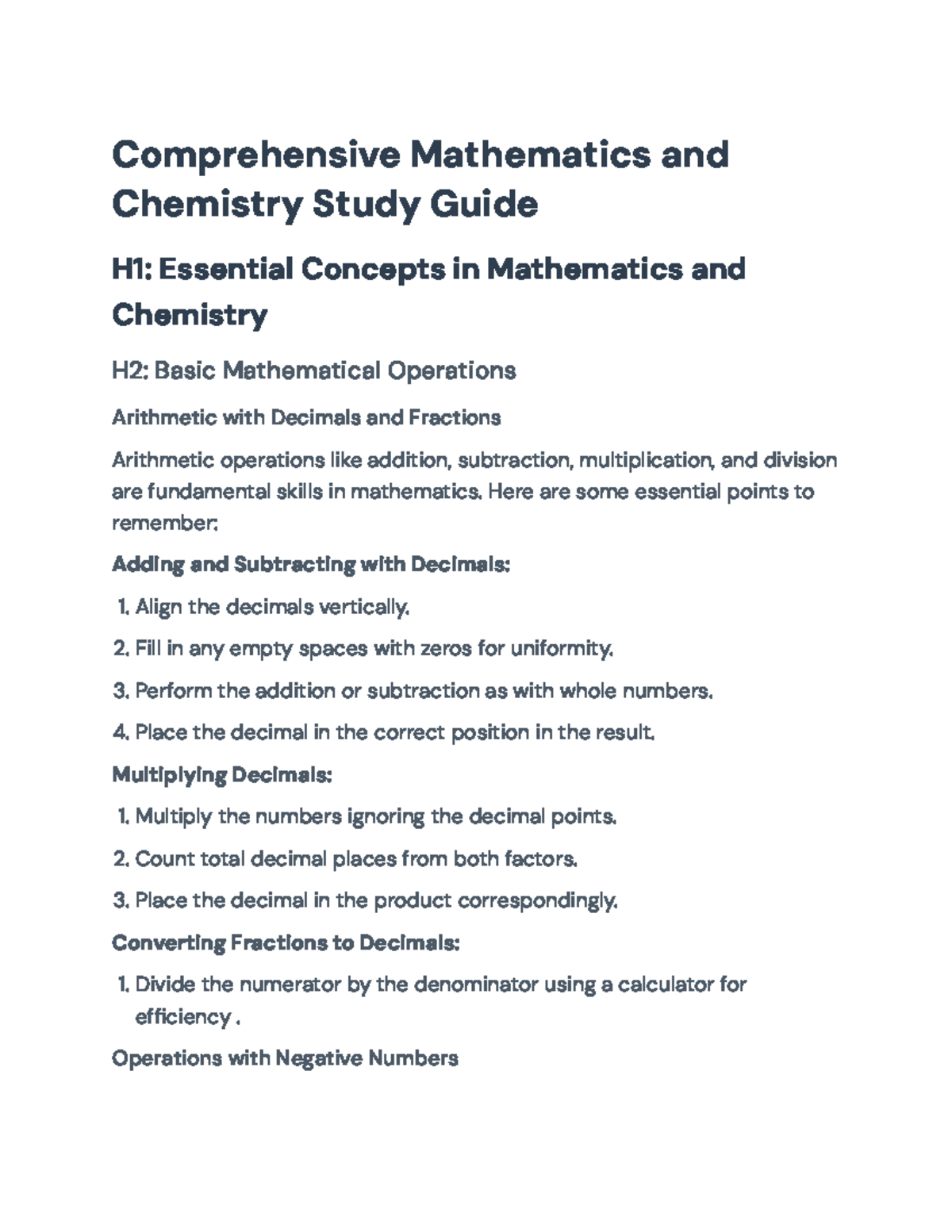 Comprehensive Study Guide for Mathematics and Chemistry Concepts ...