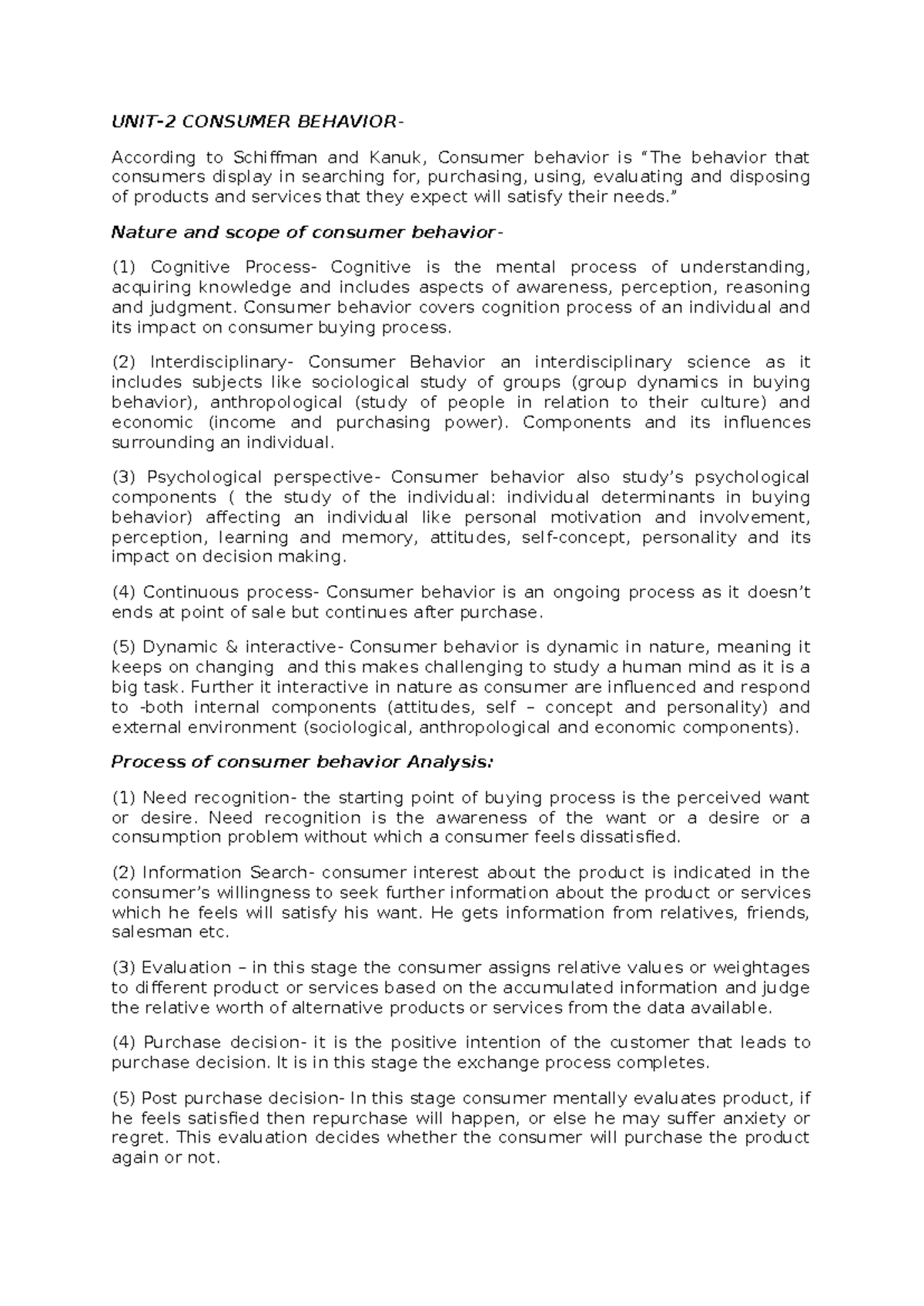 PM UNIT-2 - Understanding Consumer Behavior in Marketing - Studocu