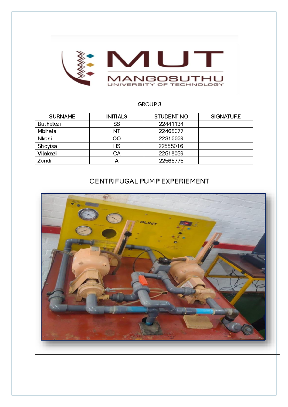 CEN 101: Centrifugal Pump Experiment Results and Analysis - Studocu