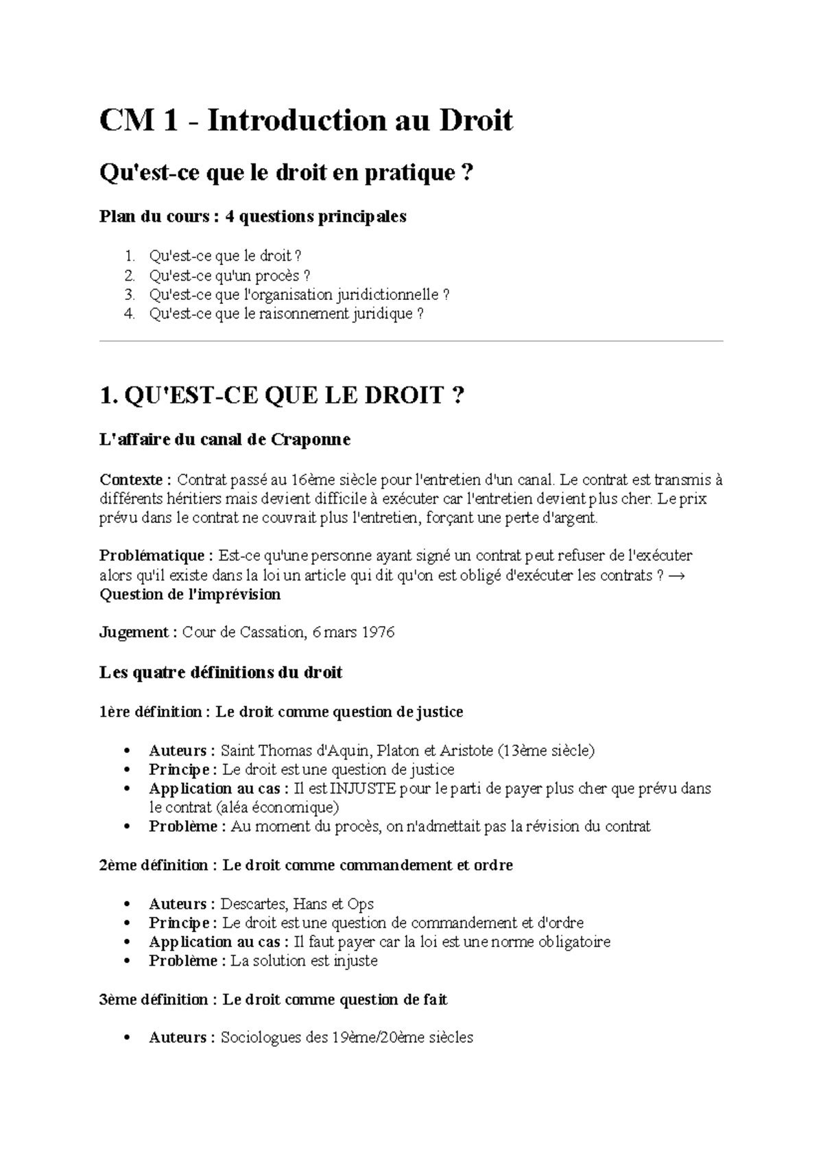CM 1 Introduction au Droit : Concepts et Définitions Clés - Studocu