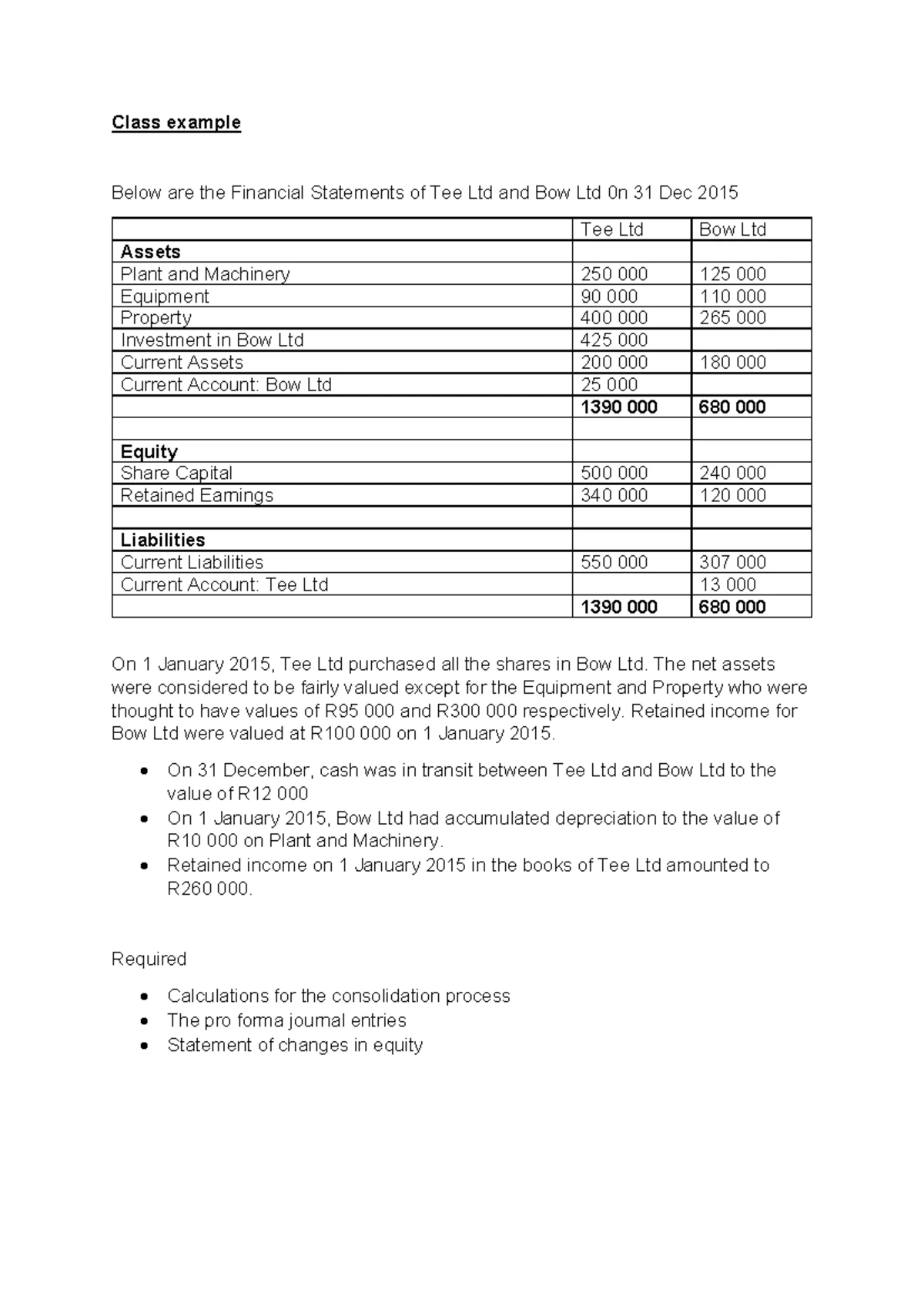 Class Example 2: Fair Value Adjustment of Lee Ltd Assets - Studocu
