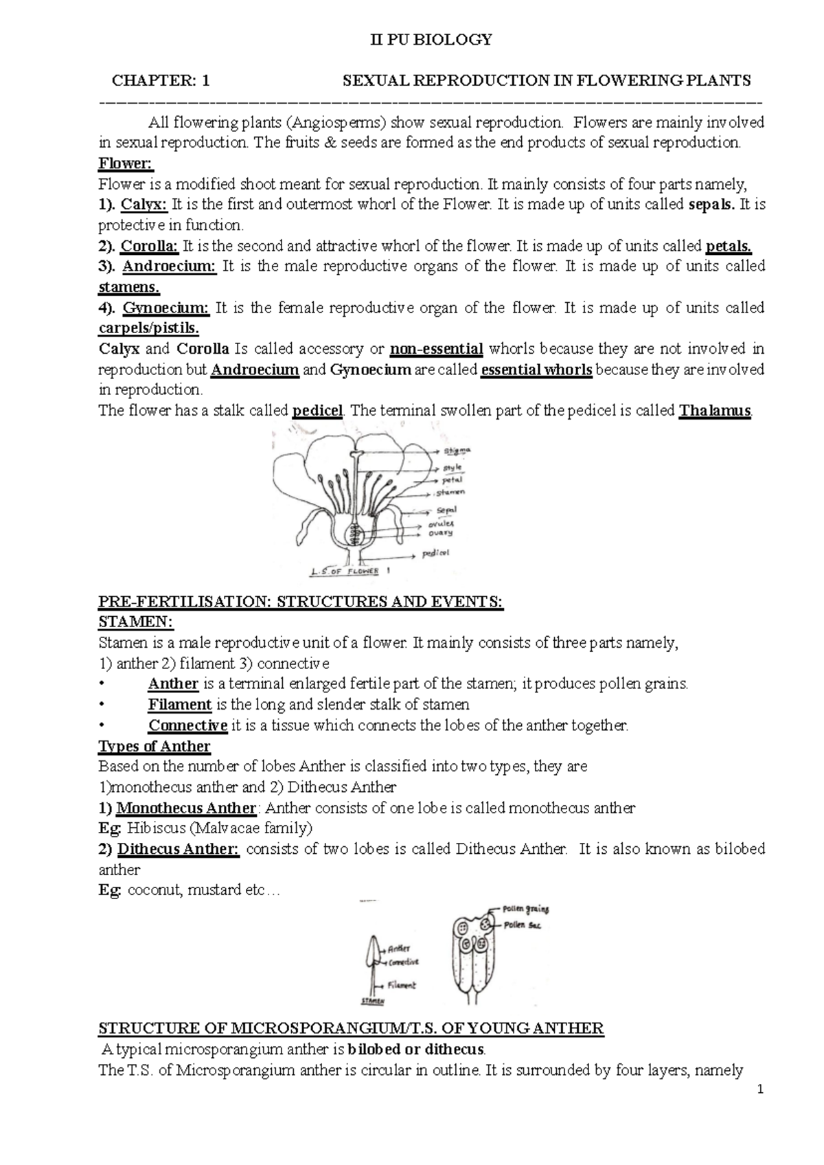 II PU BIOLOGY CHAPTER 1: SEXUAL REPRODUCTION IN FLOWERING PLANTS - Studocu