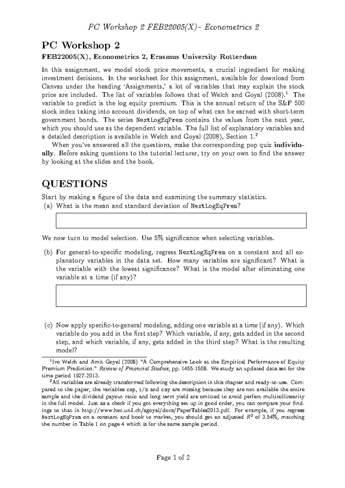 FEB22005(X) - PC2 Practicum Questions for Econometrics 2 Exam - Studeersnel