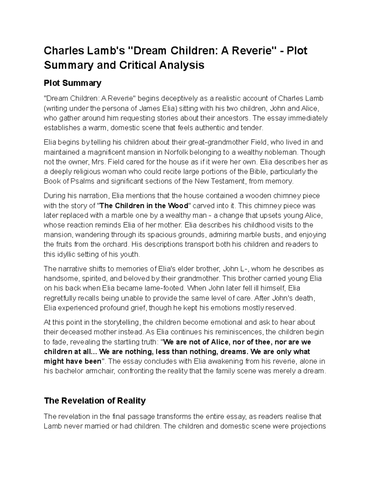 Charles Lamb: Plot Summary & Critical Analysis for BS/MA English ...