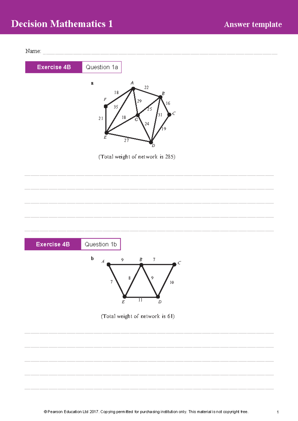 Edexcel D1 Final Exam Answer Template for Exercise 4B - Studocu