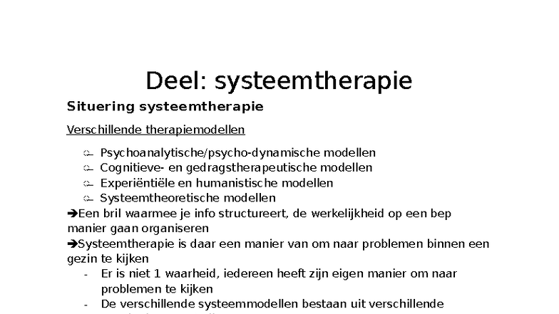 Systeemtherapie Les 1: Inleiding tot Systeemtherapeutische Modellen ...