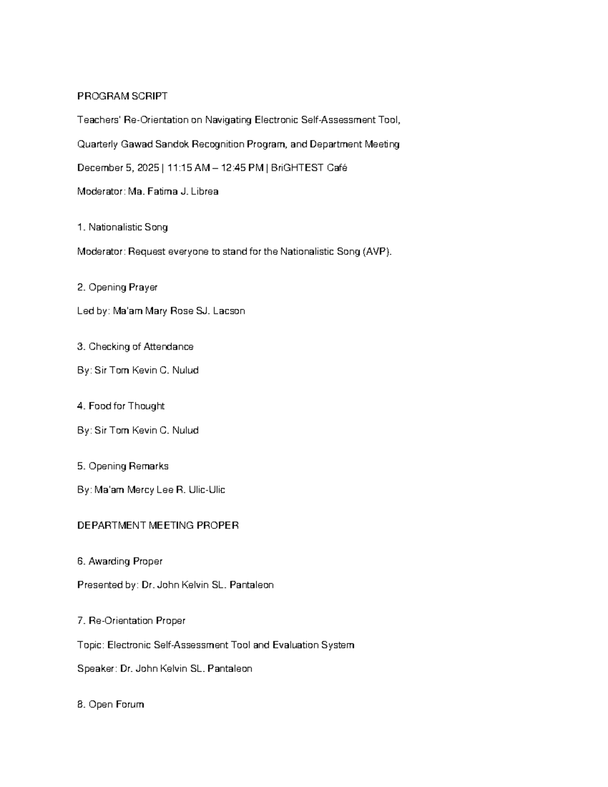 PROGRAM SCRIPT: Navigating Electronic Tool & Gawad Sandok Recognition ...