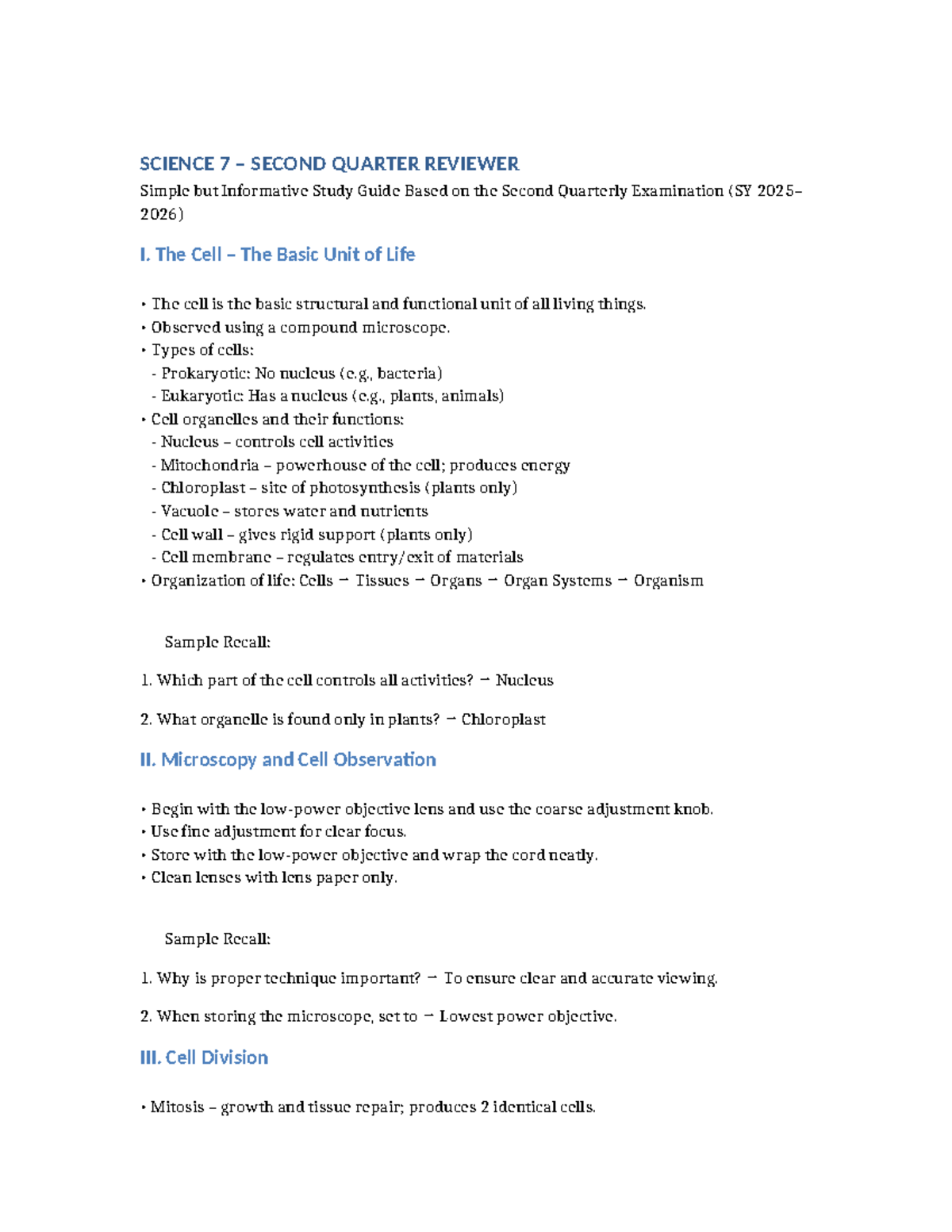 SCIENCE 7 2ND QUARTER REVIEWER: Comprehensive Study Guide for Exam ...