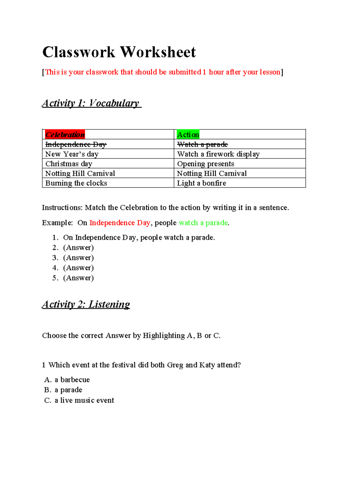 Classwork Worksheet - learn more - Classwork Worksheet [This is your ...