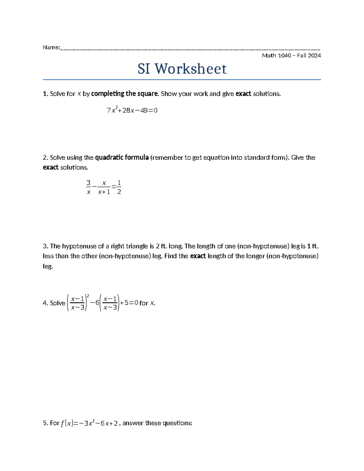Math 1040 SI Worksheet 2 Fall 2024 - - Studocu