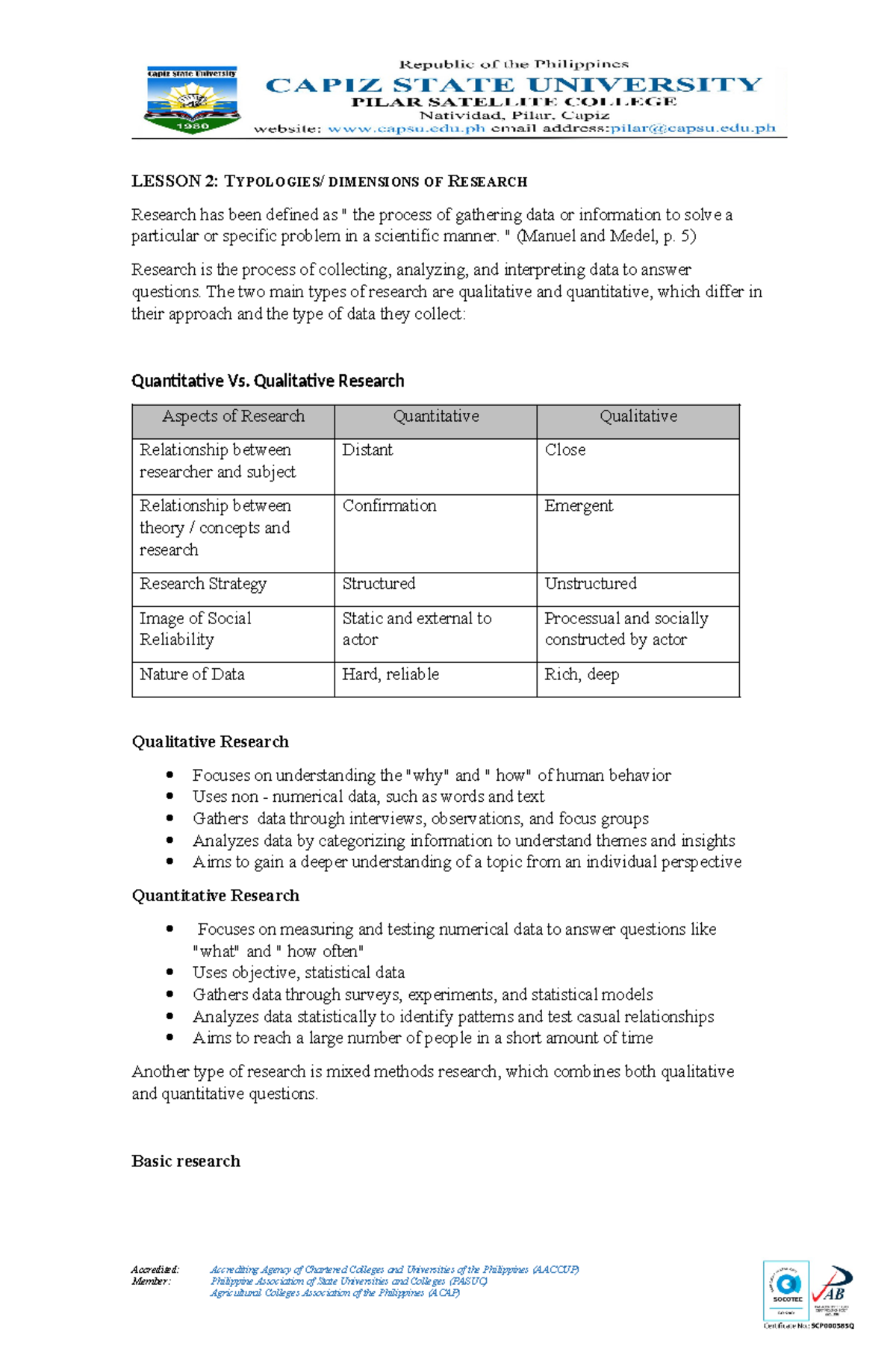 Research-Lesson 2 - Blahh - LESSON 2: TYPOLOGIES/ DIMENSIONS OF ...