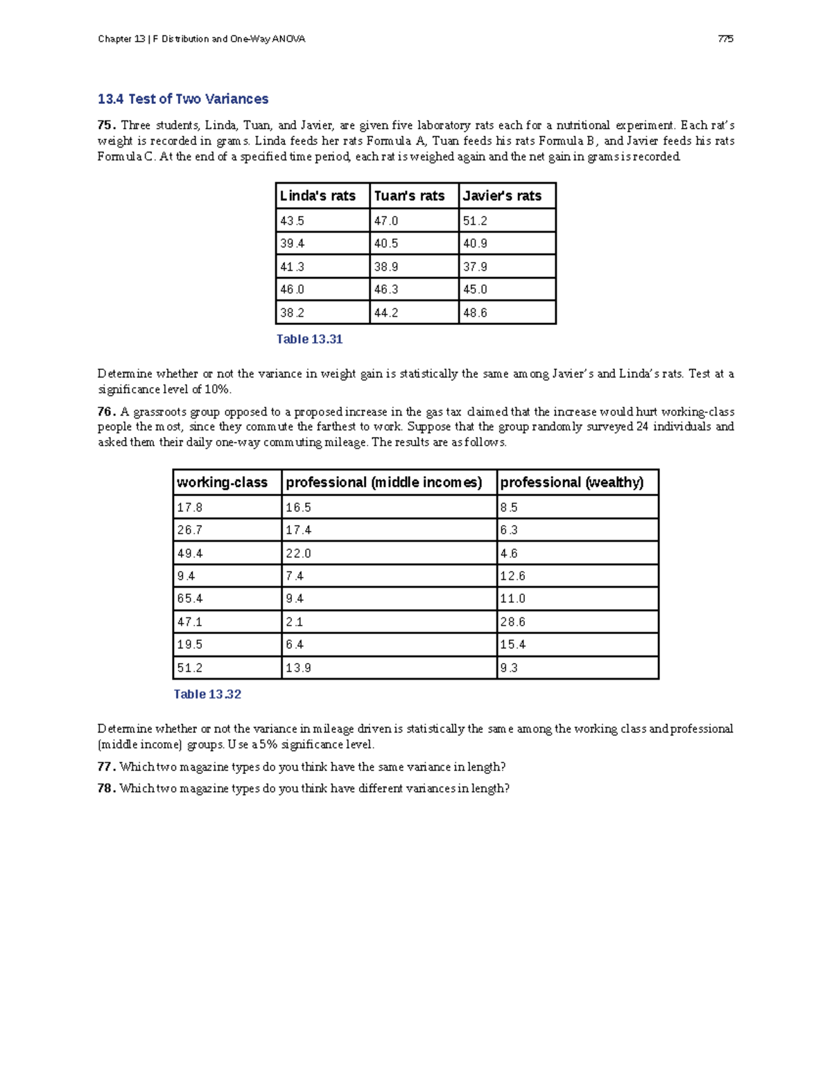 Chapter 13: F Distribution & ANOVA - Variance Tests in Stats 392 - Studocu