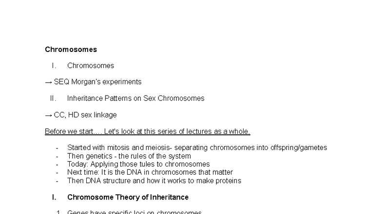 Lecture 13 - Chromosomes and Inheritance Patterns in Bio - Studocu