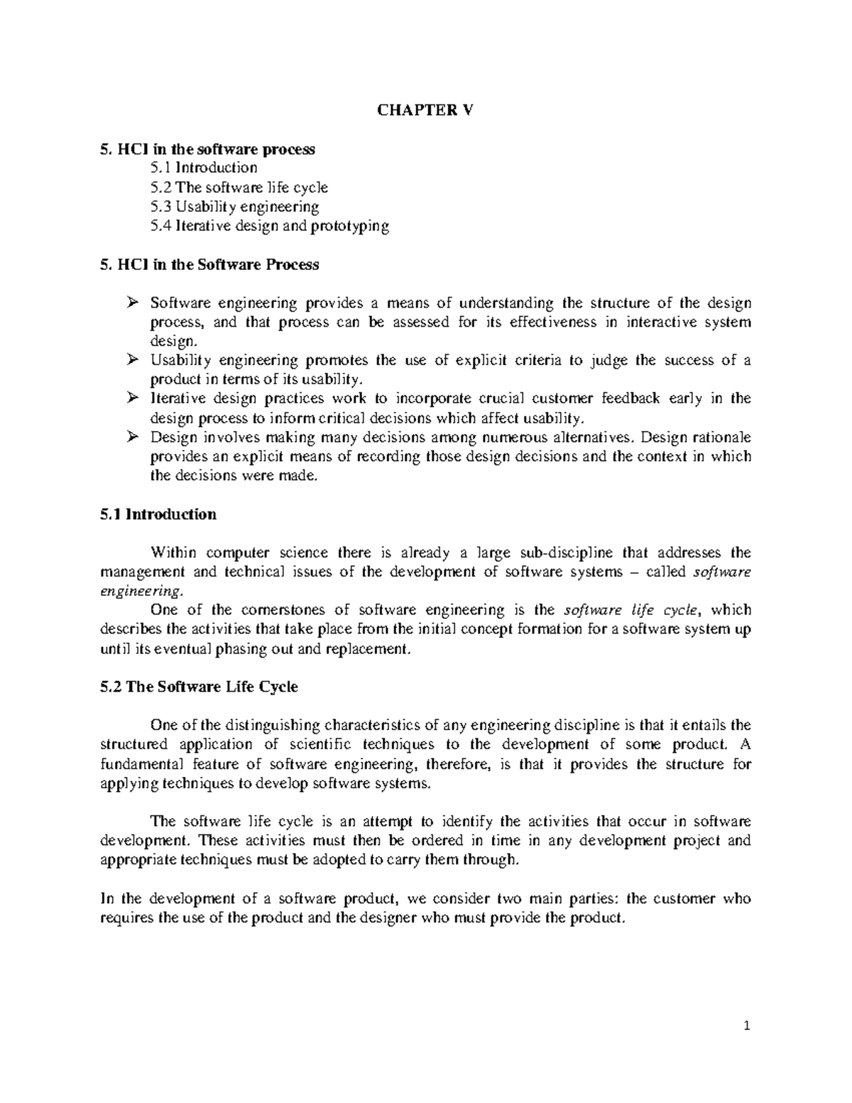 Chapter V - Comprehensive Notes on HCI in Software Processes - Studocu