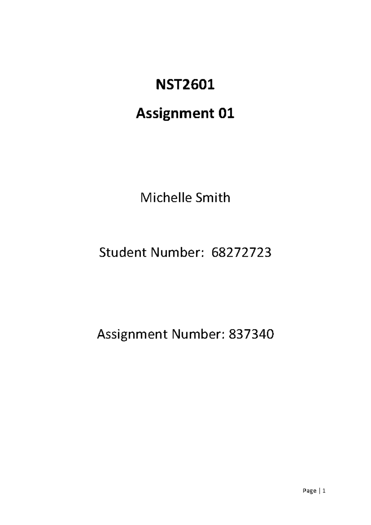 Assignment 01 NST2601 - Michelle Smith - **NST** - **Assignment ...